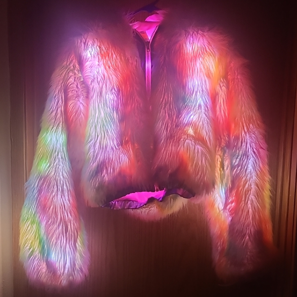 Rainbow Light Up Faux Fur Festival Coat